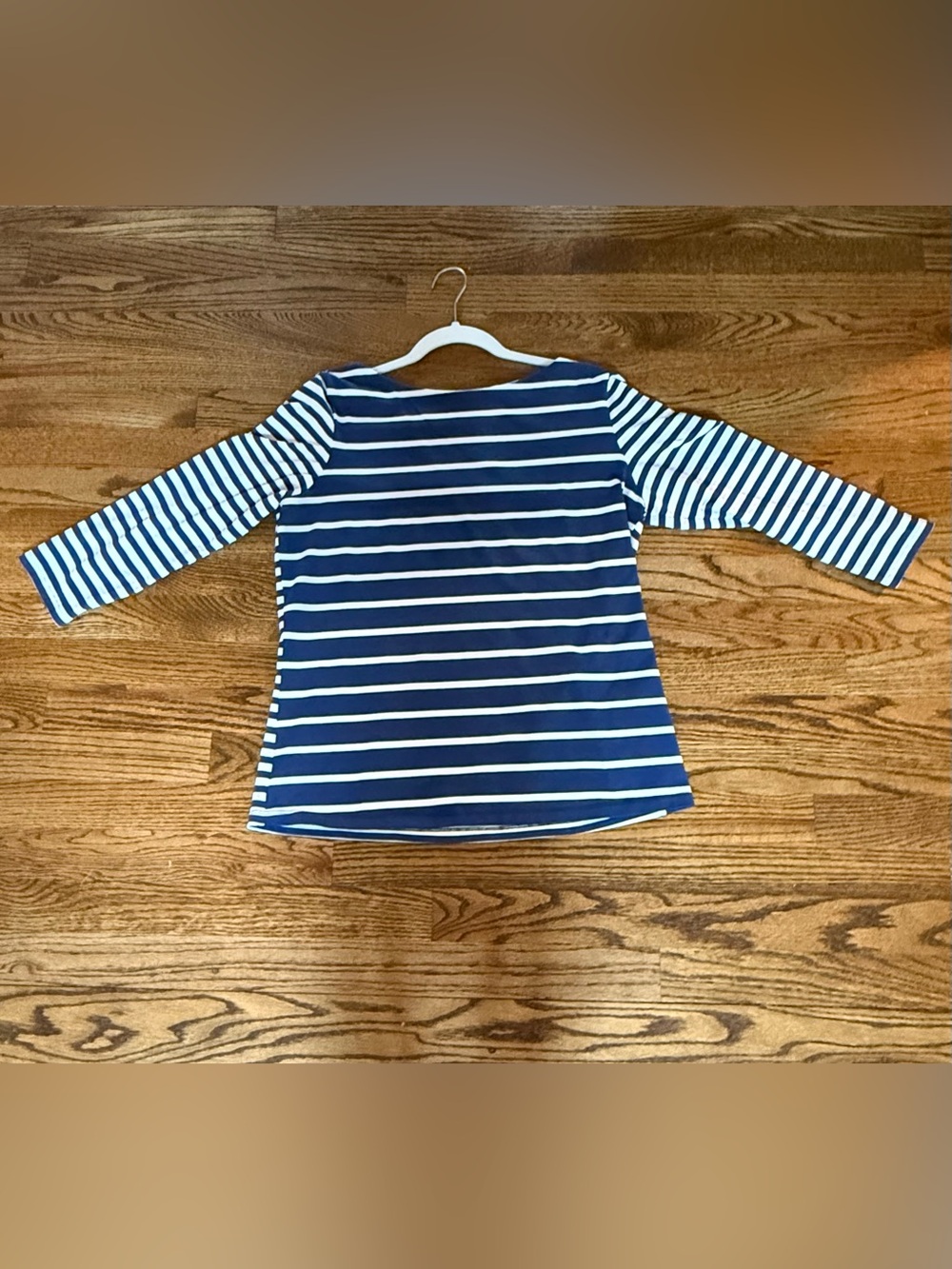 J. McLaughlin Navy and White Striped Boatneck Top Large